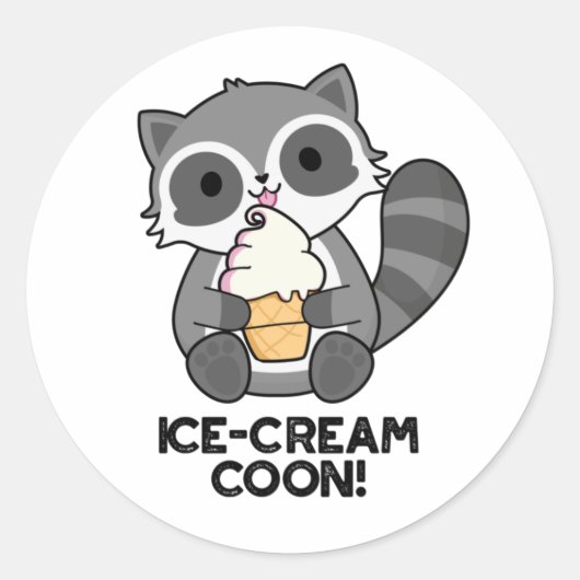 Ice Cream Coon Grappige Dierlijke Racoon Pun Ronde Sticker (Voorkant)