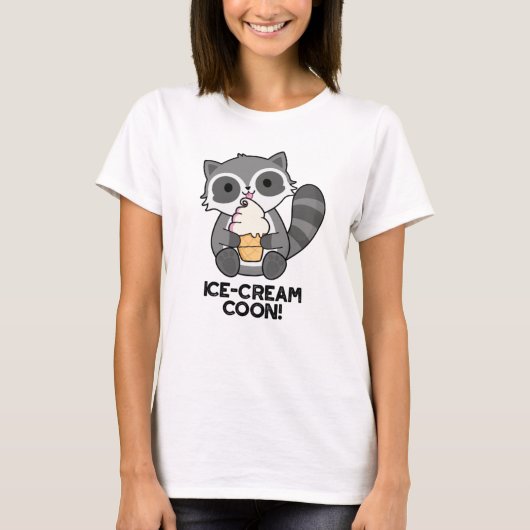 Ice Cream Coon Grappige Dierlijke Racoon Pun T-shirt (Voorkant)