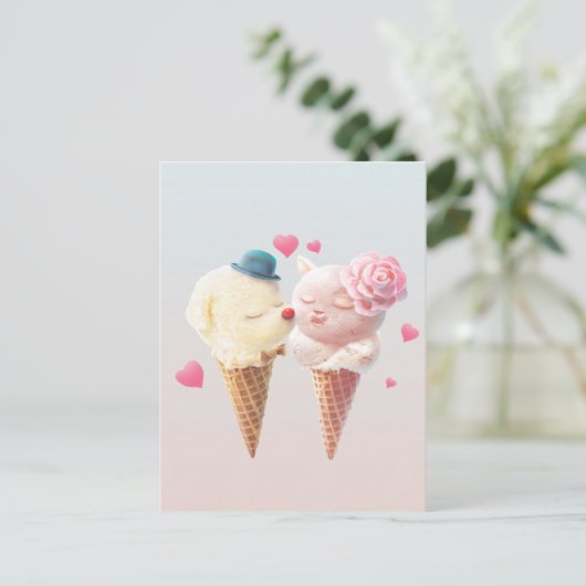 Ice Cream Couple - Liefde bij de eerste klik Aankondigingskaart (Staand voorkant)