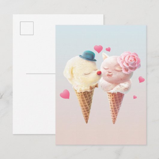 Ice Cream Couple - Liefde bij de eerste klik Aankondigingskaart (Voorkant / Achterkant)