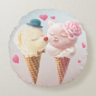 Ice Cream Couple - Liefde bij de eerste klik Rond Kussen