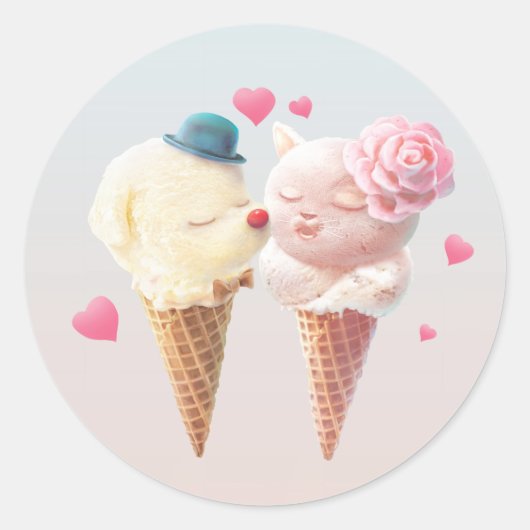 Ice Cream Couple - Liefde bij de eerste klik Ronde Sticker (Voorkant)