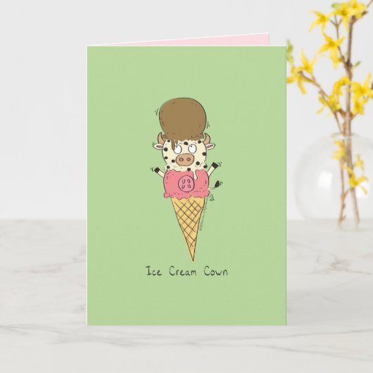 Ice Cream Cown - Grappige Koe Pun Kaart (Gele Bloem)