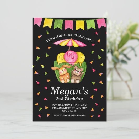 Ice Cream Cup Confetti Birthday Party Invitation (Staand voorkant)