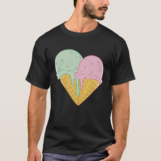Ice Cream  Cute Heart Valentine's Day Couple Match T-shirt (Voorkant)