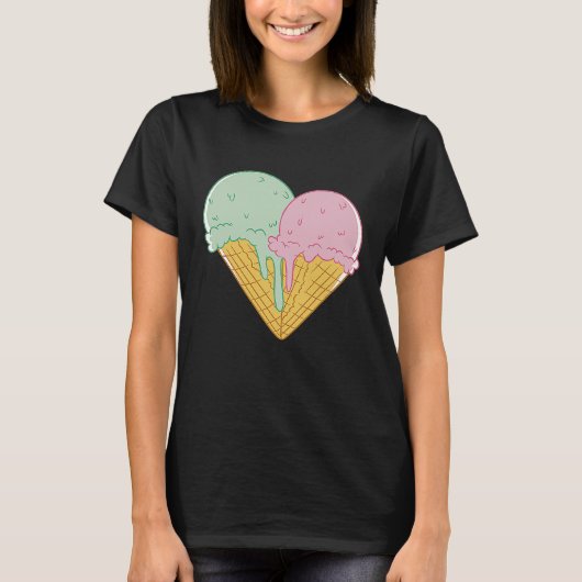 Ice Cream  Cute Heart Valentine's Day Couple Match T-shirt (Voorkant)