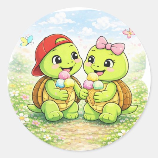 Ice Cream Date Ronde Sticker (Voorkant)