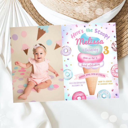 Ice Cream Donut Hier is de Scoop Verjaardag Foto Kaart