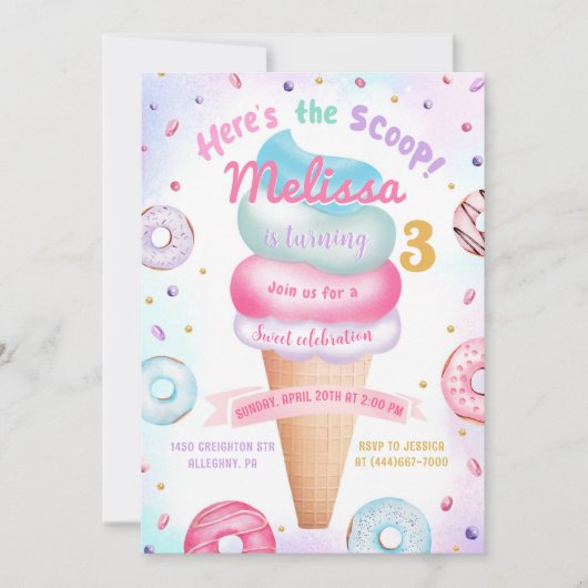 Ice Cream Donut Hier is de Scoop verjaardag Kaart (Voorkant)