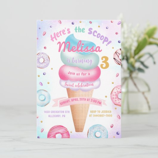 Ice Cream Donut Hier is de Scoop verjaardag Kaart (Staand voorkant)