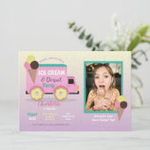 Ice Cream Donut Party Birthday Photo Doughnoten Kaart (Staand voorkant)