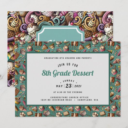 Ice Cream Doodle Afstuderen Invitation Kaart (Voorkant / Achterkant)