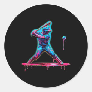 Ice Cream Drip Baseball Bat Baseball Player Ronde Sticker