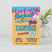 Ice Cream Drip Baseball Blue Pink Birthday Party Kaart (Staand voorkant)