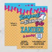 Ice Cream Drip Baseball Blue Pink Birthday Party Kaart (Voorkant / Achterkant)