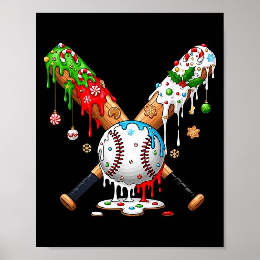 Ice Cream Drip Baseball Christmas Xmas Pajama Kids Poster (Voorkant)
