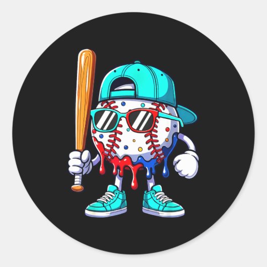 Ice Cream Drip Baseball Sts Baseball Lifestyle Boy Ronde Sticker (Voorkant)