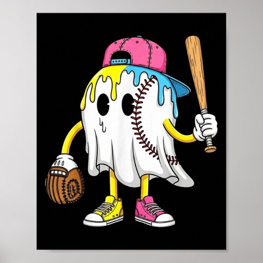 Ice Cream Drip Ghost Baseball Spots Honkbal Drip Poster (Voorkant)