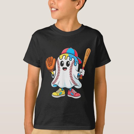 Ice Cream Drip Ghost Baseball Spots Honkbal Drip T-shirt (Voorkant)
