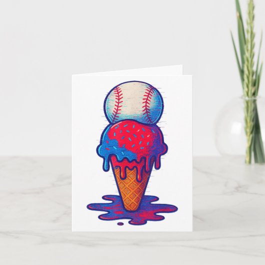 Ice Cream Drip Honkbal Sport Distressed Glitch For Kaart (Voorkant)
