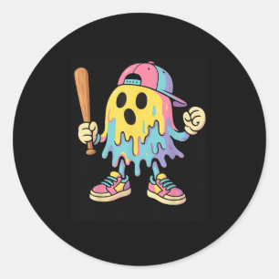Ice Cream Drip Kleurrijke Ghost Baseball Spots Hal Ronde Sticker