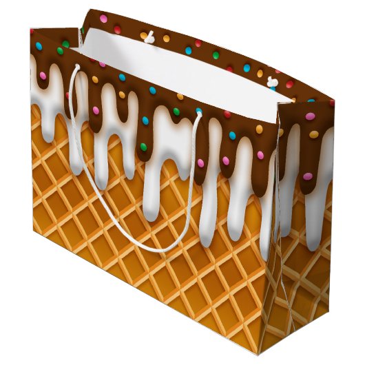 Ice Cream Drip Waffle Cone Chocolate and Vanilla Groot Cadeauzakje (Achterkant Gekanteld)
