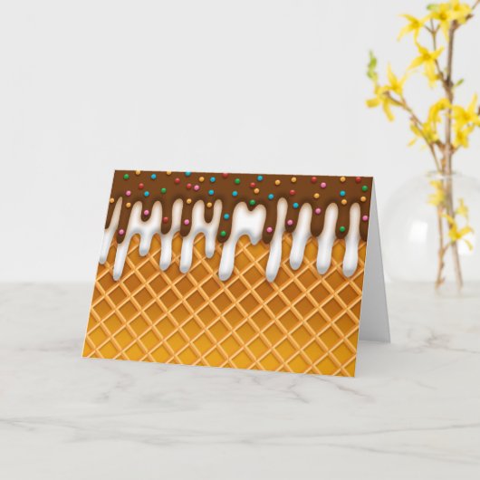 Ice Cream Drip Waffle Cone Chocolate and Vanilla Kaart (Gele Bloem)