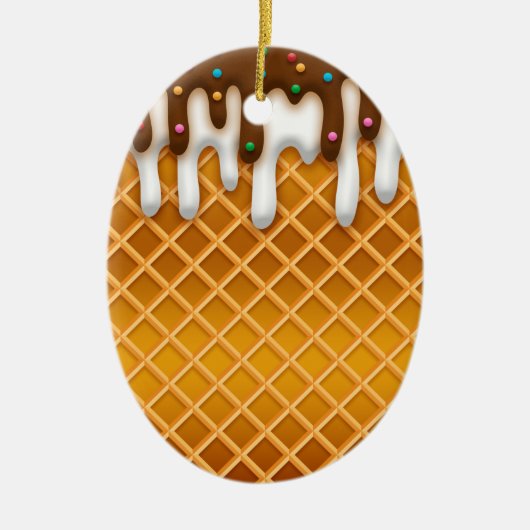 Ice Cream Drip Waffle Cone Chocolate and Vanilla Keramisch Ornament (Voorkant)