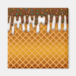 Ice Cream Drip Waffle Cone Chocolate and Vanilla  Magneet