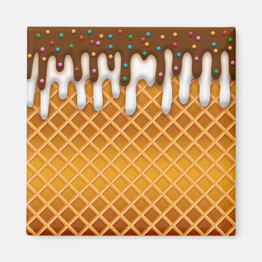 Ice Cream Drip Waffle Cone Chocolate and Vanilla Magneet (Voorkant)
