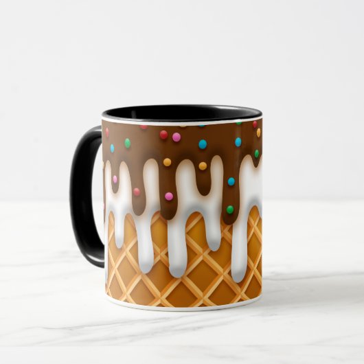 Ice Cream Drip Waffle Cone Chocolate and Vanilla Mok (Voorkant links)