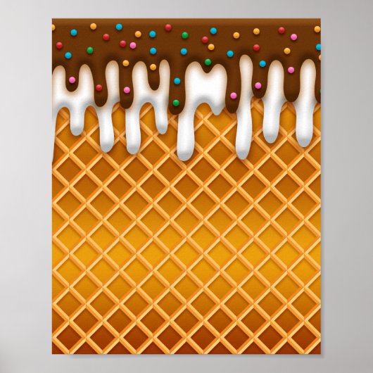 Ice Cream Drip Waffle Cone Chocolate and Vanilla Poster (Voorkant)