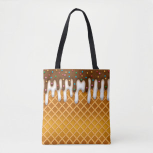 Ice Cream Drip Waffle Cone Chocolate and Vanilla Tote Bag
