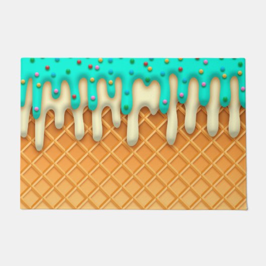 Ice Cream Drip Waffle Cone Mint with Sprinkles Deurmat (Voorkant)