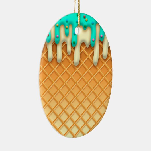 Ice Cream Drip Waffle Cone Mint with Sprinkles Keramisch Ornament (Rechts)