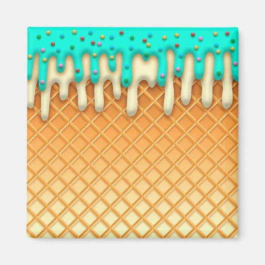 Ice Cream Drip Waffle Cone Mint with Sprinkles Magneet (Voorkant)