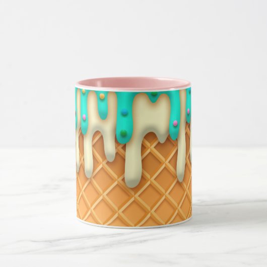 Ice Cream Drip Waffle Cone Mint with Sprinkles Mok (Midden)