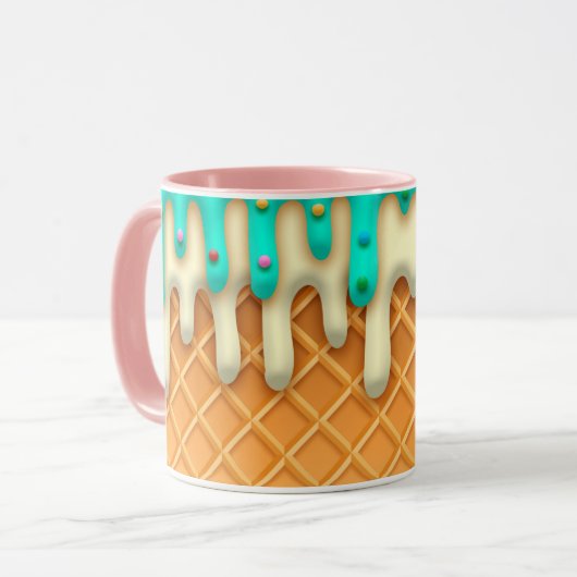 Ice Cream Drip Waffle Cone Mint with Sprinkles Mok (Voorkant links)