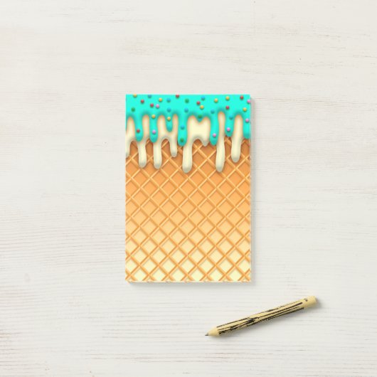 Ice Cream Drip Waffle Cone Mint with Sprinkles Post-it® Notes (Op bureau)