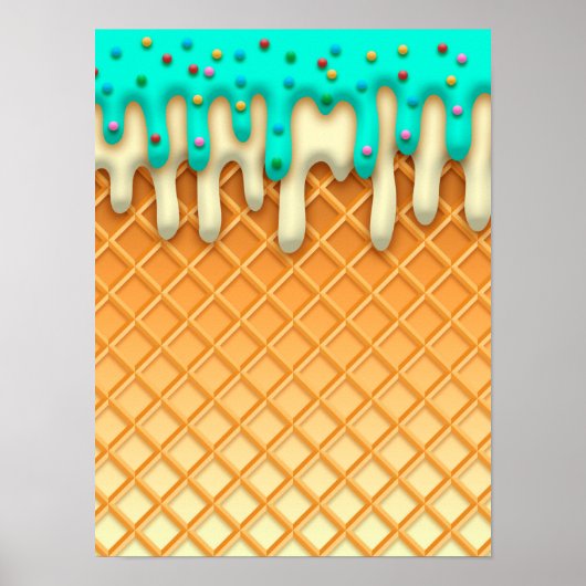 Ice Cream Drip Waffle Cone Mint with Sprinkles Poster (Voorkant)