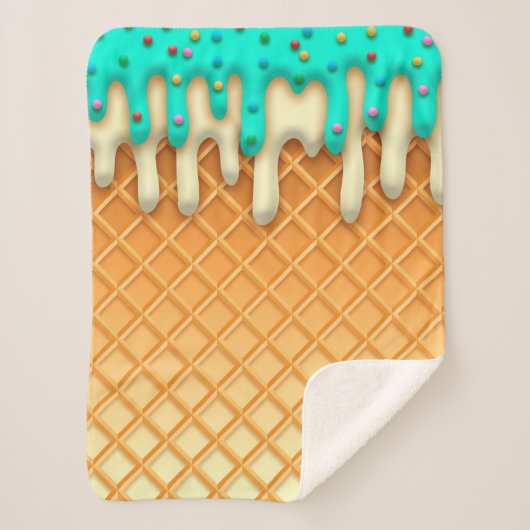 Ice Cream Drip Waffle Cone Mint with Sprinkles Sherpa Deken (Voorkant)
