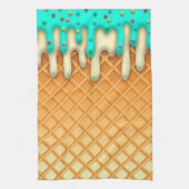Ice Cream Drip Waffle Cone Mint with Sprinkles Theedoek (Verticaal)