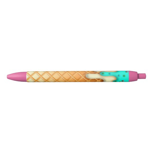 Ice Cream Drip Waffle Cone Mint With Sprinkles Zwarte Inkt Pen (Voorkant)