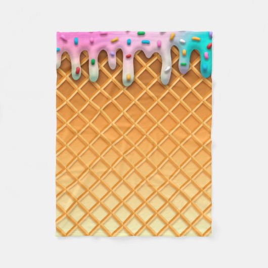Ice Cream Drip Waffle Cone Pink With Sprinkles Fleece Deken (Voorkant)