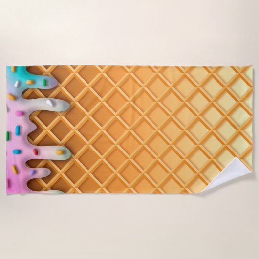 Ice Cream Drip Waffle Cone Pink With Sprinkles Strandlaken (Voorkant)