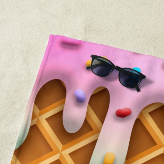 Ice Cream Drip Waffle Cone Pink With Sprinkles Strandlaken (In situ)