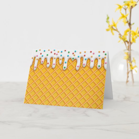 Ice Cream Drip Waffle Cone with Sprinkles Kaart (Gele Bloem)