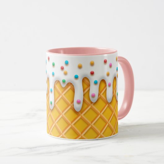 Ice Cream Drip Waffle Cone with Sprinkles Mok (Voorkant rechts)