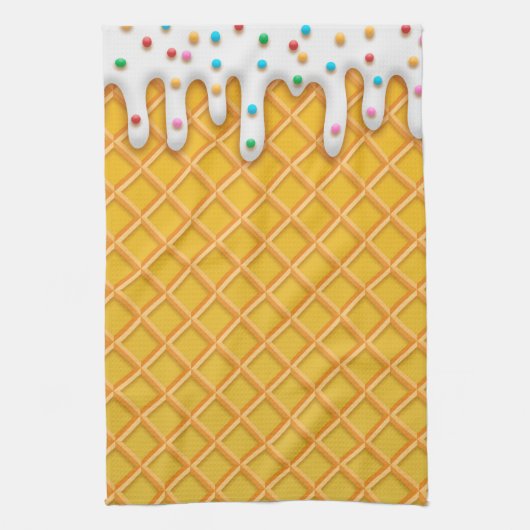 Ice Cream Drip Waffle Cone with Sprinkles Theedoek (Verticaal)