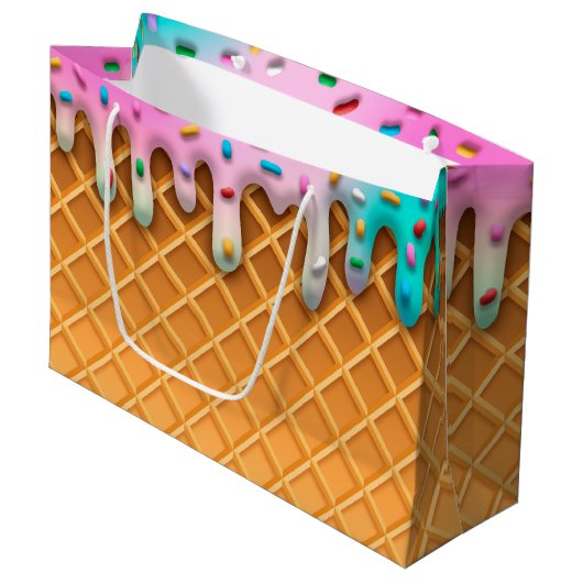 Ice Cream Drip Waffle Roze met sprinken Groot Cadeauzakje (Voorkant Gekanteld)